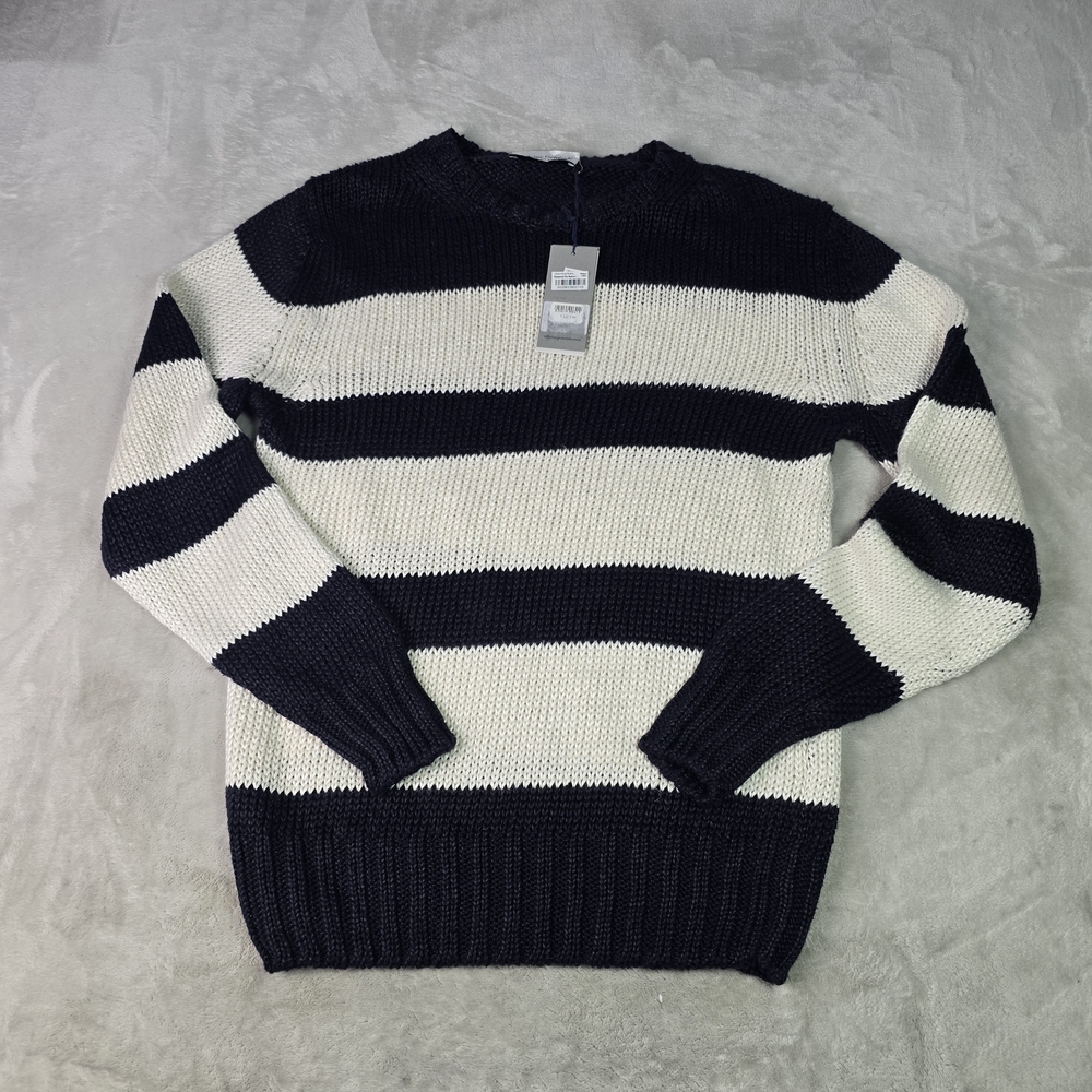 Made In Italy Officine Generale 6e Linen  Crew Neck Knitted Sweater Striped Med